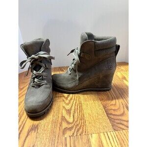 Ugg boots Kriston Mole Gray Waterproof Leather Wedge Boots 1108629  Sz 9